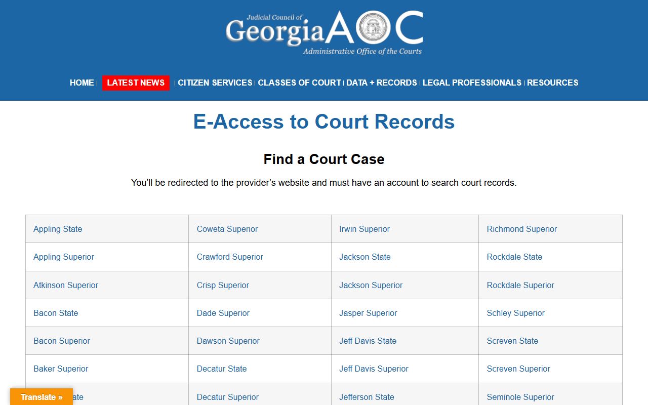 Georgia Courts E-Access route for Seminole County court records after arrest
